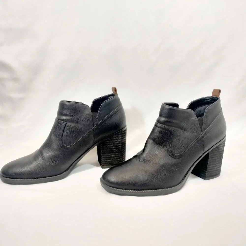 Dr. Scholls Black Ankle Boots; Block Heel Faux Leather Be Energized Size 8.5M